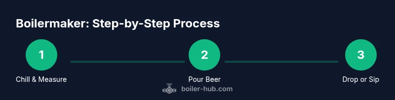 Infographic showing boilermaker steps: chill, pour beer, drop or sip