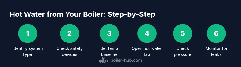 Process diagram showing steps to use a boiler for hot water