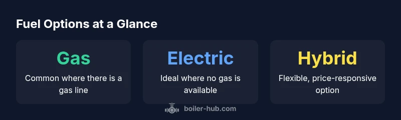 Infographic comparing gas, electric, and hybrid boiler fuel options