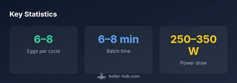 Key statistics for egg boilers showing capacity, time, and power