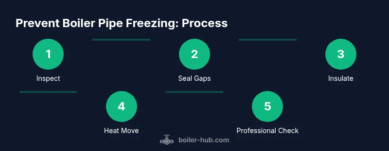 Process infographic showing steps to prevent boiler pipe freezing