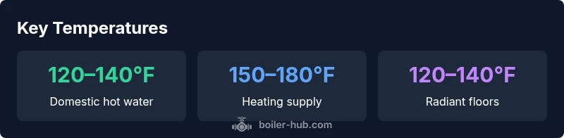 Infographic showing typical boiler water temperatures for domestic hot water, heating, and radiant floors