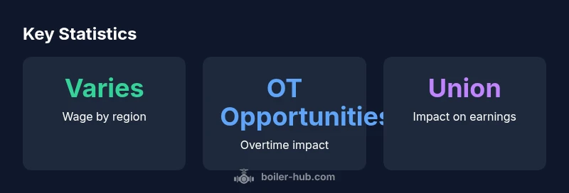 Infographic showing wage factors for boilermakers by region, overtime, and union status.