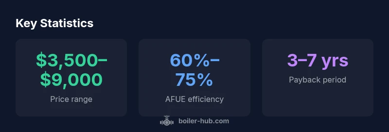 Infographic showing price ranges, efficiency, and payback for outdoor wood boilers