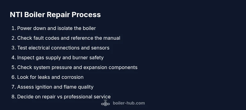 Process infographic showing NTI boiler repair steps