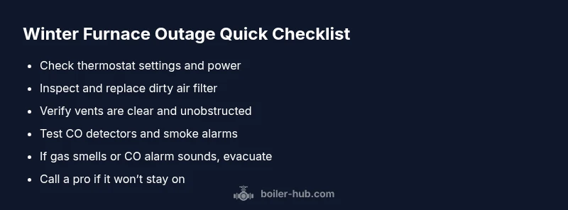 Checklist infographic for winter furnace outage safety and fixes