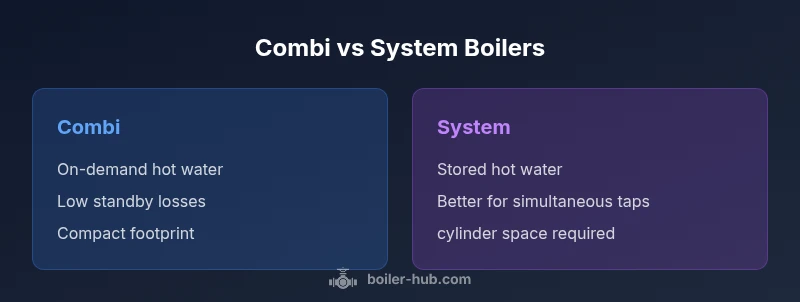 Infographic comparing combi vs system boiler efficiency and costs