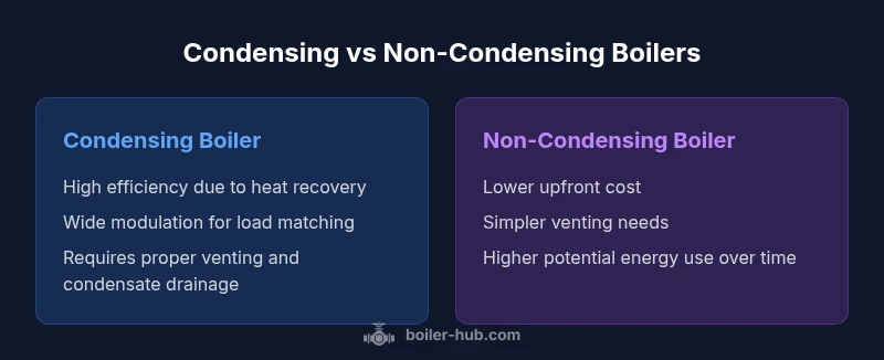 Infographic comparing condensing and non-condensing boilers with pros and cons