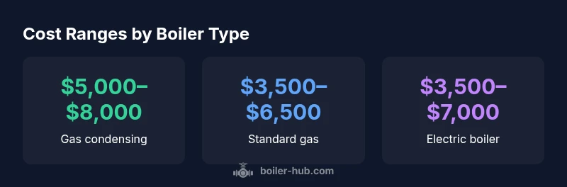 Cost ranges by boiler type, 2026