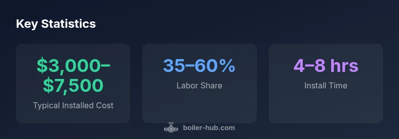 Infographic showing boiler replacement cost ranges, labor share, and install time