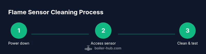 Infographic showing three-step process to clean boiler flame sensor