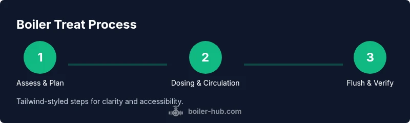 Process infographic showing three steps: Assess, Dosing & Circulation, Flush & Verify