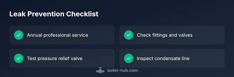 Checklist graphic showing items to inspect for boiler leaks